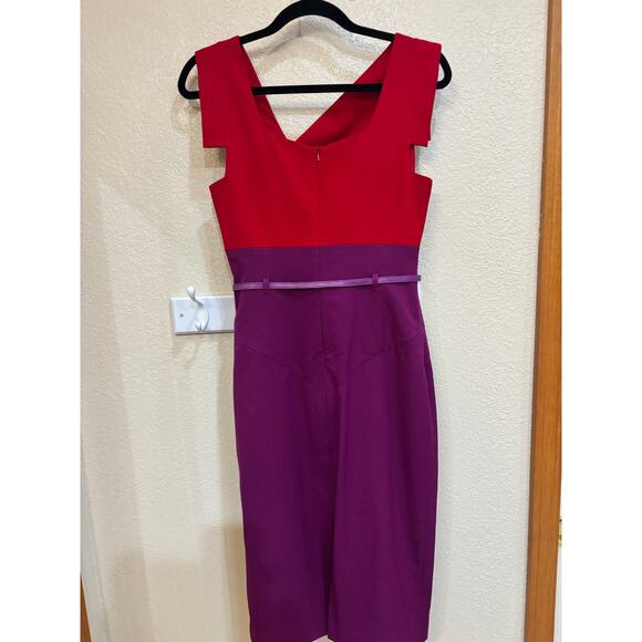 Black Halo dress red and purple with belt size 6Jackie-O asymmetric neck - Picture 4 of 11